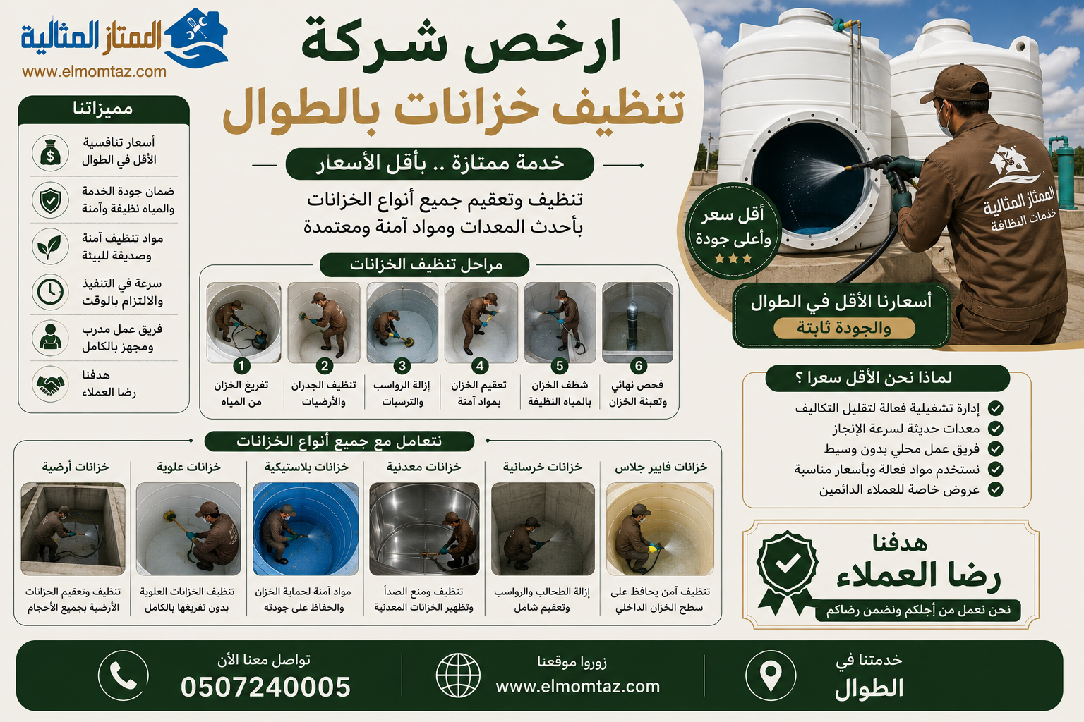 ارخص شركة تنظيف خزانات بالطوال