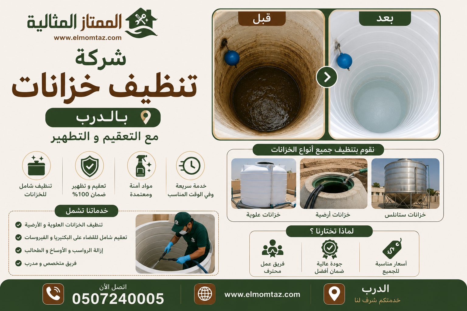 شركة تنظيف خزانات بالدرب مع التعقيم والتطهير